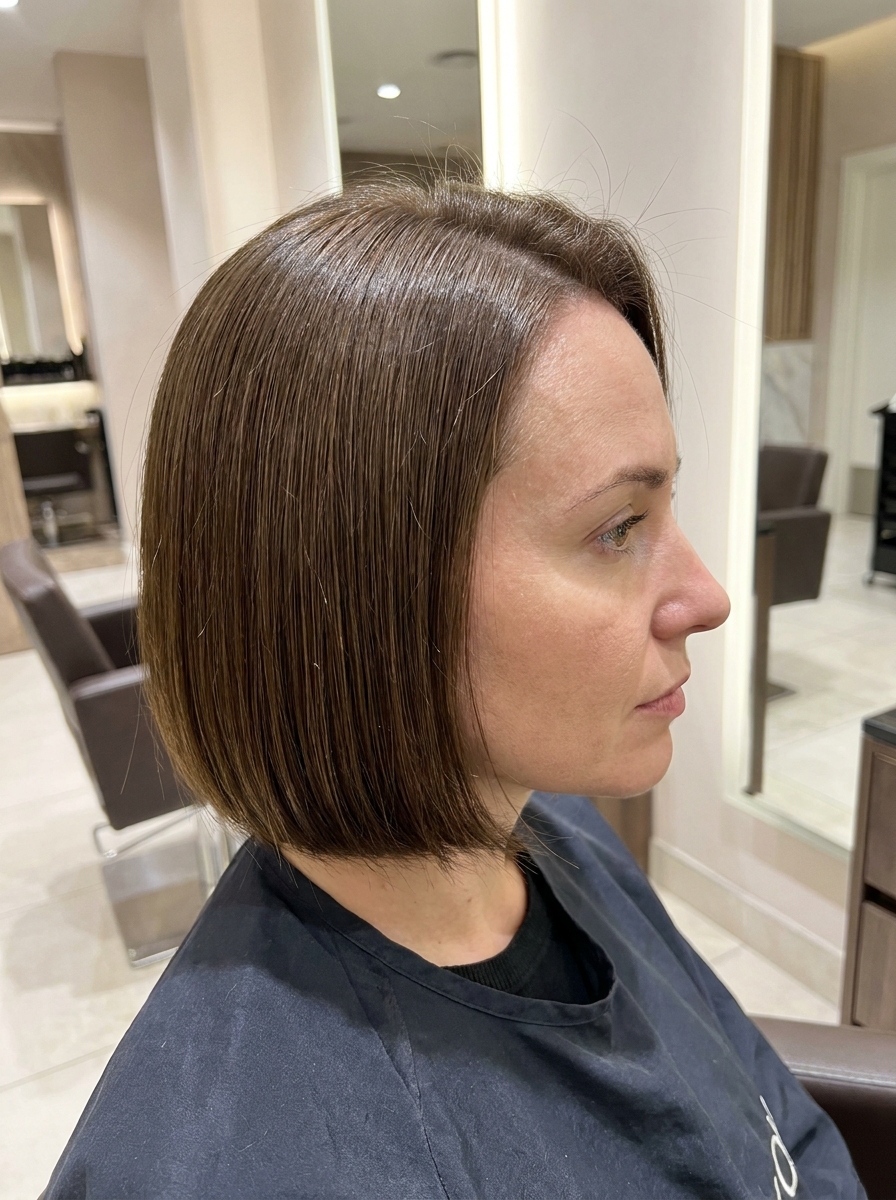 Sleek Short Bob mit kompakten Spitzen als Kurzhaarfrisuren für feines Haar Inspiration 2026